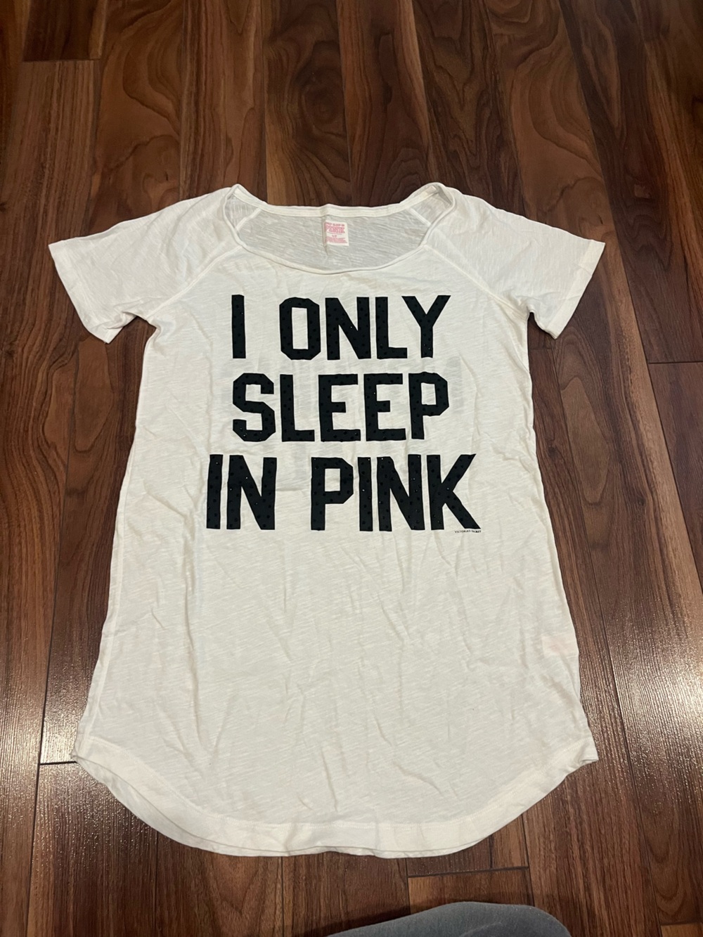PINK Victoria Secret White Graphic Sleep Tee - I Only Sleep In Pink